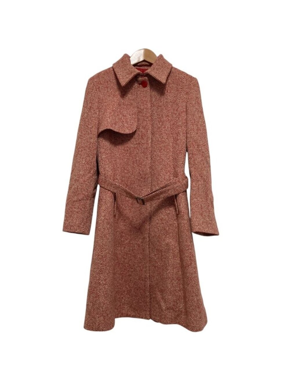 Versace Versus Vintage Tweed Belted Coat Red Fall Winter 38